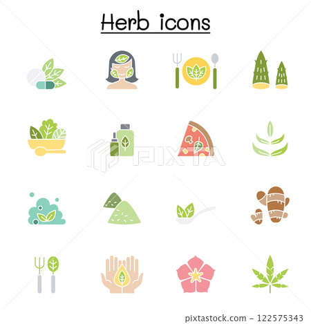 Herb icon set in flat color style 122575343