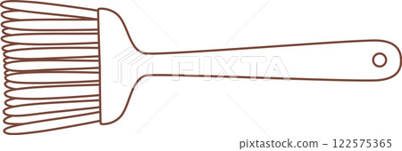 Brown silicone pastry brush spreading oil across a baking pan, creating a smooth layer for culinary delights. Simple vector illustration set against a clean white background 122575365