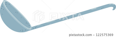 Kitchen utensil featuring a deep bowl and a long handle, resting on a clean white background, perfect for serving soups, stews, and various liquids in culinary settings 122575369