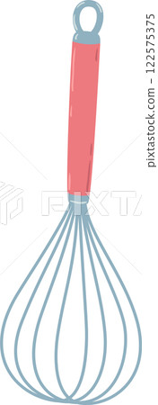 Metal hand whisk featuring a vibrant pink handle, serving as an essential kitchen utensil for effortlessly mixing ingredients during cooking or baking activities Metal hand whisk featuring a vibrant pink handle, serving as an essential kitchen utensil for effortlessly mixing ingredients during cooking or baking activities 122575375