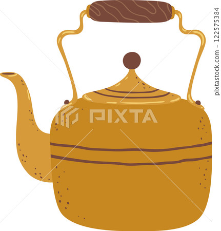 Kettle featuring a wooden handle, spout, and lid, isolated against a white background, ideal for brewing hot tea or infusions and enhancing morning beverage rituals Kettle featuring a wooden handle, spout, and lid, isolated against a white background, ideal for brewing hot tea or infusions and enhancing morning beverage rituals 122575384