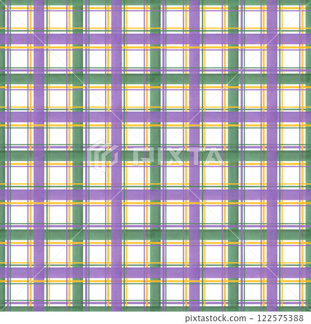 Watercolor gingham ornate seamless checkered isolated pattern in Mardi gras carnival colors. Alternating narrow and wide brush stripes illustration. Plaid tartan texture for carnival textile Watercolor gingham ornate seamless checkered isolated pattern in Mardi gras carnival colors. Alternating narrow and wide brush stripes illustration. Plaid tartan texture for carnival textile 122575388