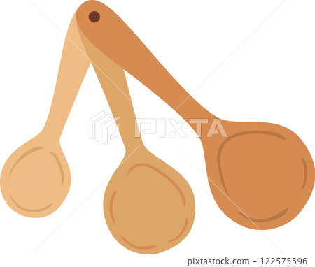 Three wooden spoons hanging together, kitchen utensil for cooking, ideal for mixing ingredients and serving food, representing cooking, baking, and homemade meals 122575396