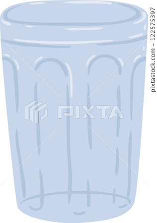 Empty light blue ribbed drinking glass resting on a clean white background, featuring a simple vector illustration ideal for representing glassware used for water or juice 122575397