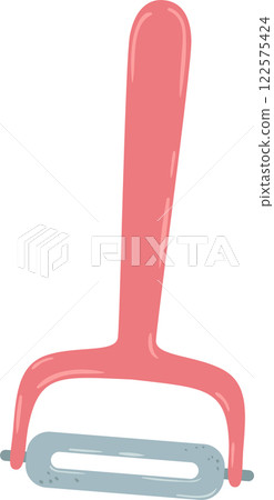 Pink peeler featuring a sharp blade, simplifying the peeling process in the kitchen while enhancing the speed and ease of cooking for various fruits and vegetables 122575424