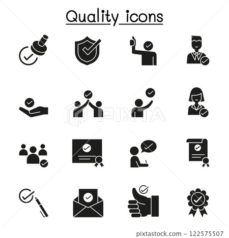 Quality, Approved, Check mark icon set in glyph style 122575507
