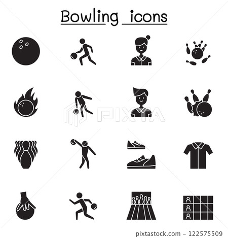 Bowling icon set in glyph style Bowling icon set in glyph style 122575509