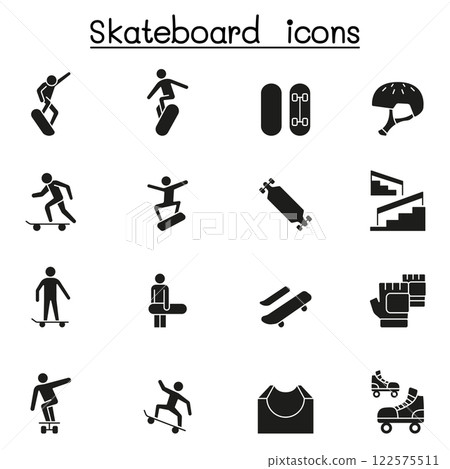 Skateboard icon set in glyph style 122575511