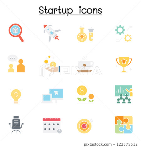 Startup icon set in flat color style 122575512