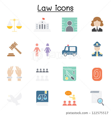 Law and Justice icon set in flat color style 122575517