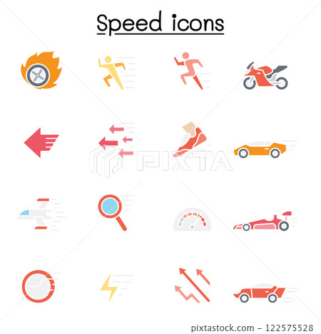 Speed, Fast icon set in flat color style 122575528