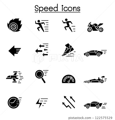 Speed, Fast icon set in glyph style Speed, Fast icon set in glyph style 122575529