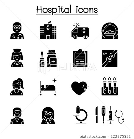 Hospital icon set in glyph style 122575531