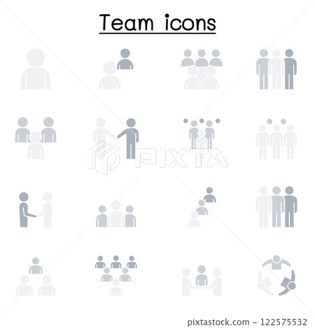 Teamwork, team, people icon set in flat color style Teamwork, team, people icon set in flat color style 122575532