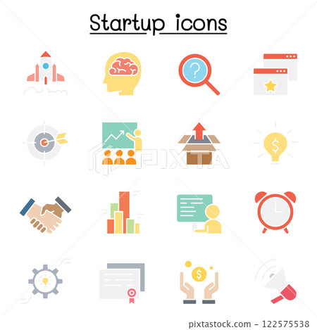 Startup icon set in flat color style Startup icon set in flat color style 122575538