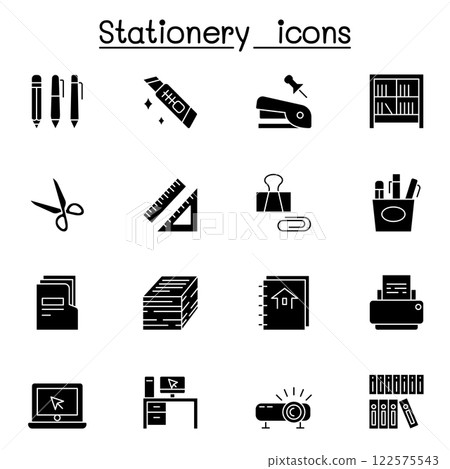Stationery icon set in glyph style 122575543