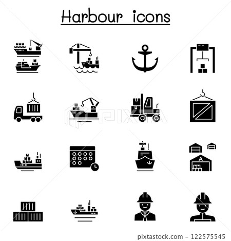 Port icon set in glyph style 122575545