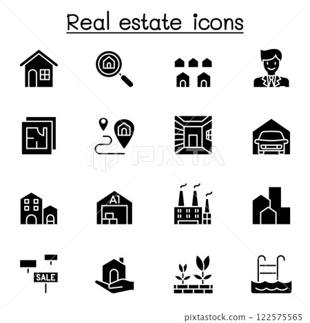 Real estate icon set in glyph style 122575565