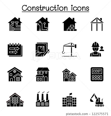 Construction icon set in glyph style 122575571