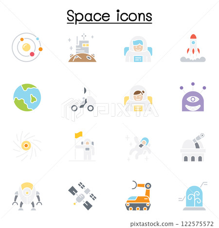 Space icon set in flat color style Space icon set in flat color style 122575572