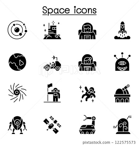 Space icon set in glyph style Space icon set in glyph style 122575573