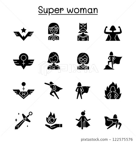 Super woman icon set in glyph style Super woman icon set in glyph style 122575576