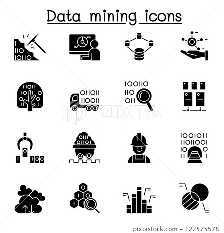 Data mining, big data, data warehouse icon set in glyph style 122575578