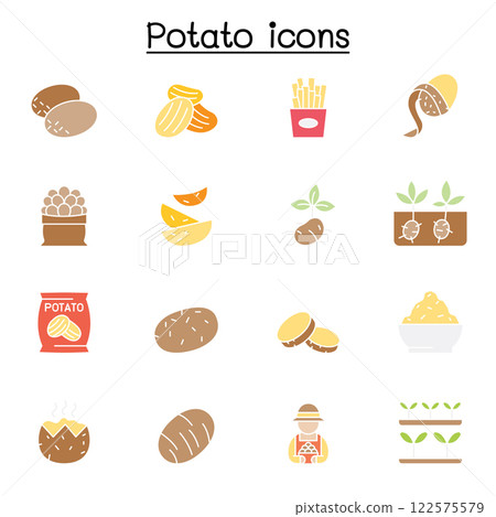 potato icon set in flat color style 122575579