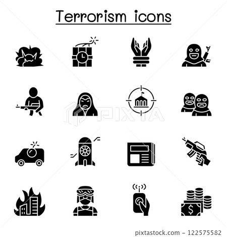 Terrorism icon set in glyph style 122575582