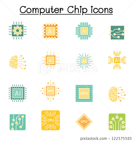 Computer Chips and Electronic Circuit icon in flat color style 122575585