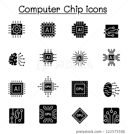 Computer Chips and Electronic Circuit icon in glyph style 122575586