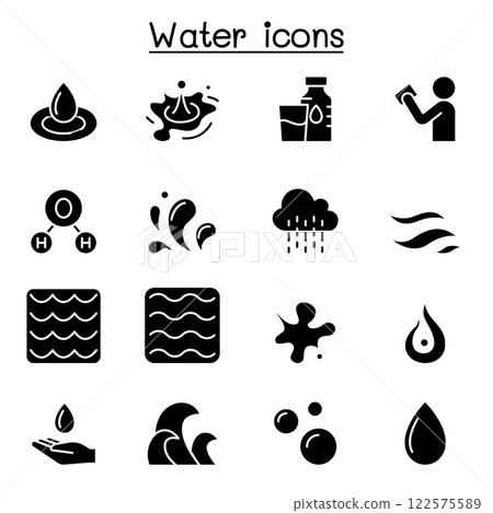 Water, liquid, aqua icon set in glyph style 122575589