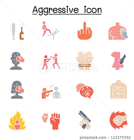 Set of Violence Related Vector icon. Contains such icon as human trafficking, sexual harassment, bully, angry, hit, rude, brawl and more. 122575592
