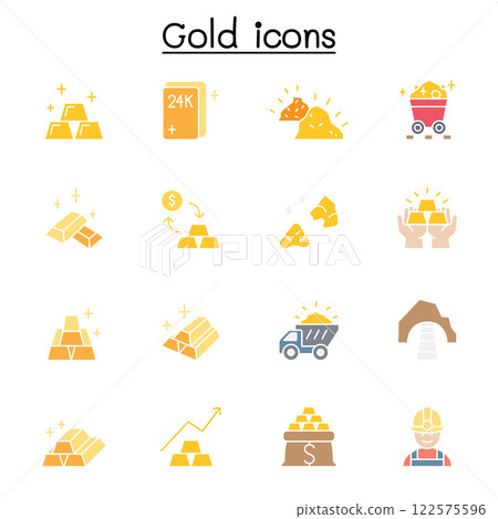 gold icon set in flat color style 122575596