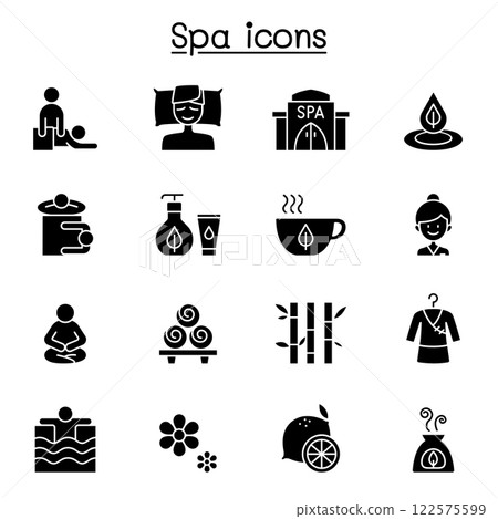 Spa, Massage, Aroma therapy icon set in glyph style Spa, Massage, Aroma therapy icon set in glyph style 122575599