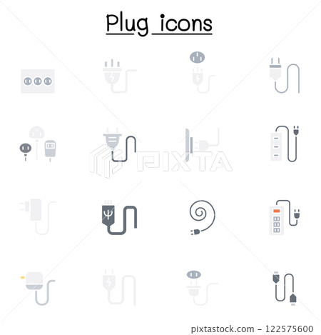 Plug, usb, cable, socket icon set in flat color style 122575600