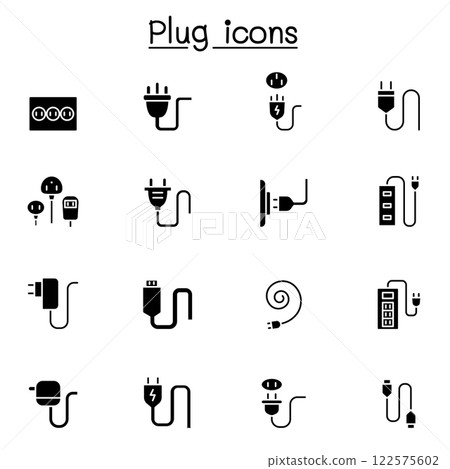 Plug, usb, cable, socket icon set in glyph style Plug, usb, cable, socket icon set in glyph style 122575602
