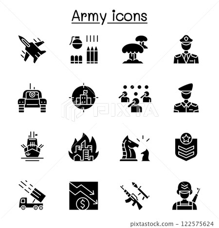 War and army icon set in glyph style 122575624