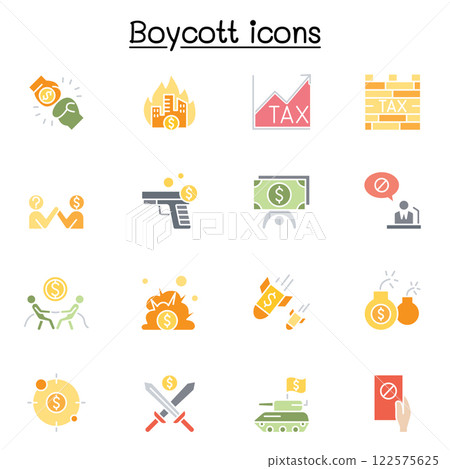 Boycott, business war, trade war icon set in flat color style 122575625