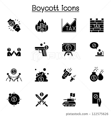 Boycott, business war, trade war icon set in glyph style Boycott, business war, trade war icon set in glyph style 122575626