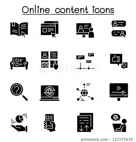 online content icon set in glyph style online content icon set in glyph style 122575630