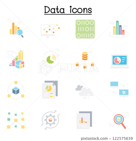 Data icon set in flat color style 122575639