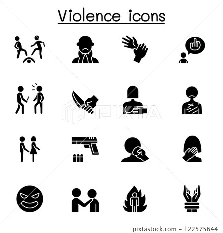 Violence, human trafficking, abuse, sexual harassment icon set in glyph style 122575644