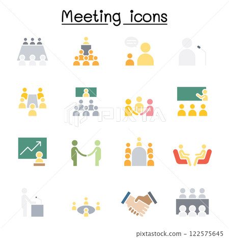 Meeting, conference, seminar, planning icon set in flat color style 122575645