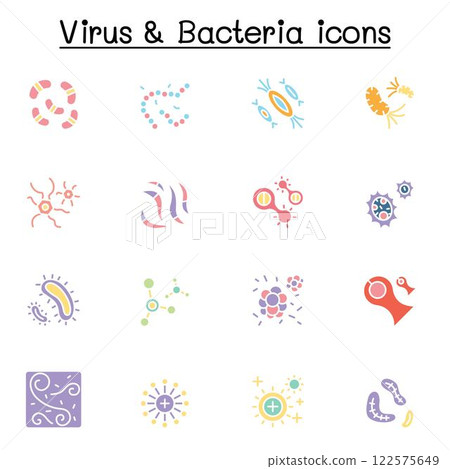 virus, bacteria and covid-19 icon set in flat color style virus, bacteria and covid-19 icon set in flat color style 122575649