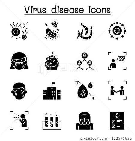 Virus disease, Covid-19, Corona virus icon set in glyph style Virus disease, Covid-19, Corona virus icon set in glyph style 122575652