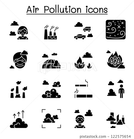 Air pollution, virus crisis, covid-19, corona virus icon set in glyph style 122575654