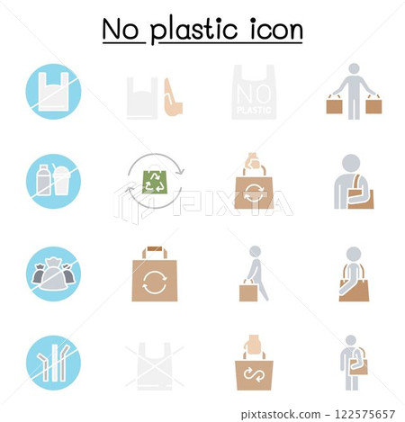 No plastic sign icon set in flat color style 122575657