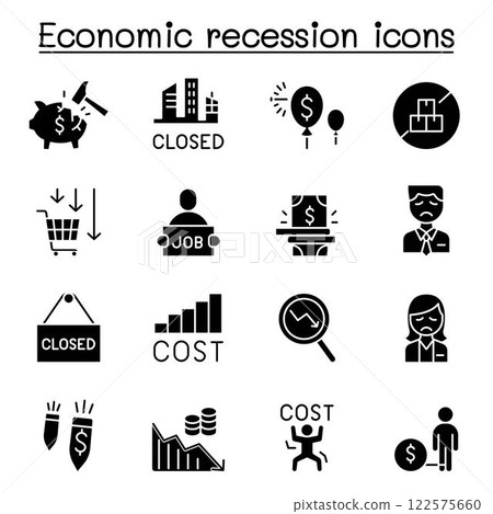 Economic recession, business crisis, trade war icon set in glyph style Economic recession, business crisis, trade war icon set in glyph style 122575660