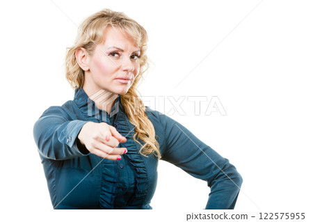 Business woman make showing gesture Business woman make showing gesture 122575955